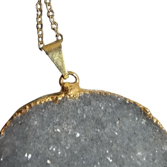 Grey Blue Natural Druzy Agate Pendant Necklace - Picture 3 of 7
